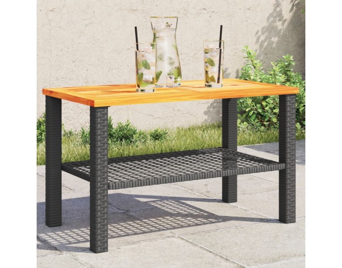 Sonata H Градинска маса, черна, 70x38x42 см, полиратан и акациево дърво