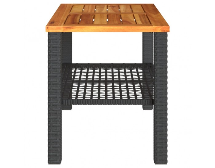 Sonata H Градинска маса, черна, 70x38x42 см, полиратан и акациево дърво