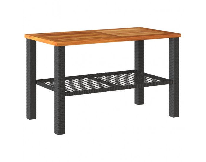 Sonata H Градинска маса, черна, 70x38x42 см, полиратан и акациево дърво