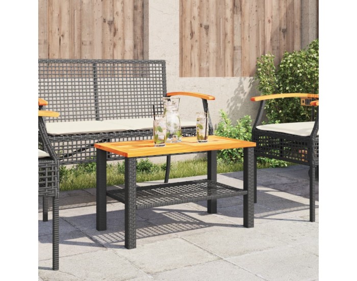 Sonata H Градинска маса, черна, 70x38x42 см, полиратан и акациево дърво