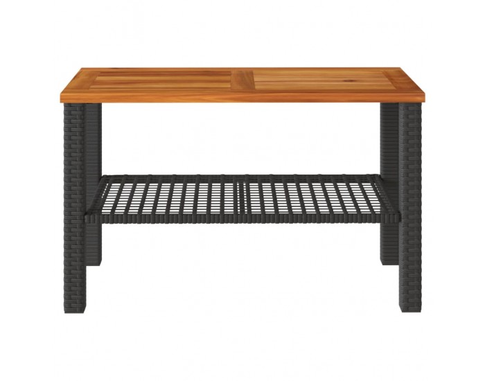 Sonata H Градинска маса, черна, 70x38x42 см, полиратан и акациево дърво