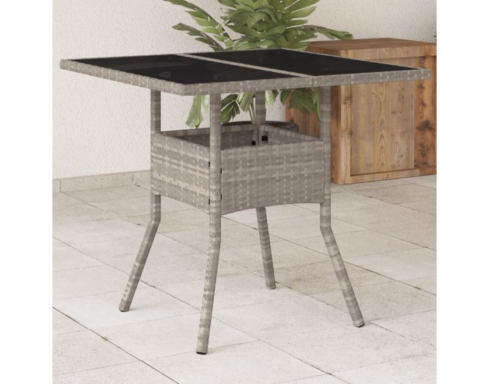 Sonata H Градинска маса със стъклен плот светлосив 80x80x75 см полиратан