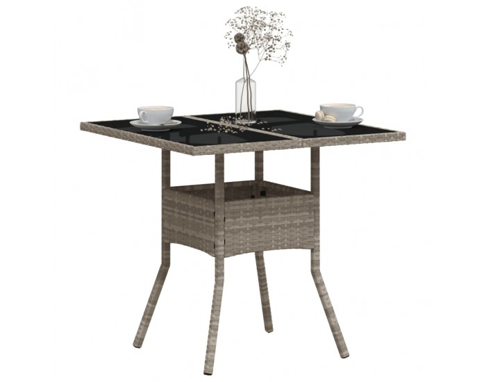 Sonata H Градинска маса със стъклен плот светлосив 80x80x75 см полиратан