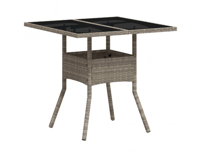 Sonata H Градинска маса със стъклен плот светлосив 80x80x75 см полиратан