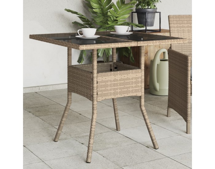 Sonata H Градинска маса със стъклен плот бежова 80x80x75 см полиратан