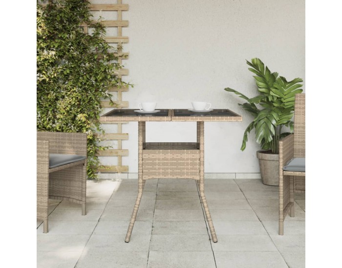 Sonata H Градинска маса със стъклен плот бежова 80x80x75 см полиратан