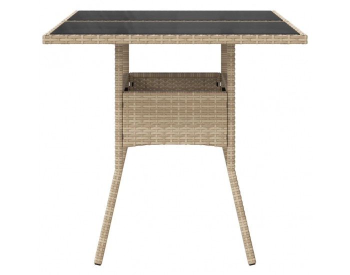 Sonata H Градинска маса със стъклен плот бежова 80x80x75 см полиратан