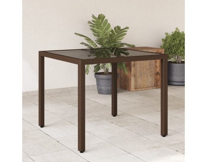 Sonata H Градинска маса със стъклен плот кафява 90x90x75 см полиратан