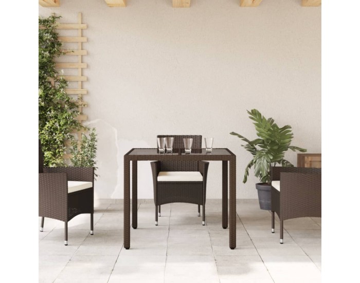 Sonata H Градинска маса със стъклен плот кафява 90x90x75 см полиратан