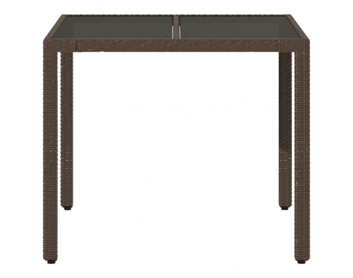 Sonata H Градинска маса със стъклен плот кафява 90x90x75 см полиратан