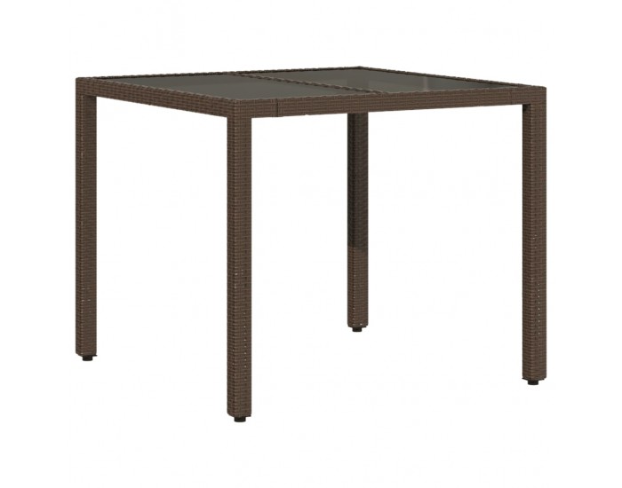 Sonata H Градинска маса със стъклен плот кафява 90x90x75 см полиратан