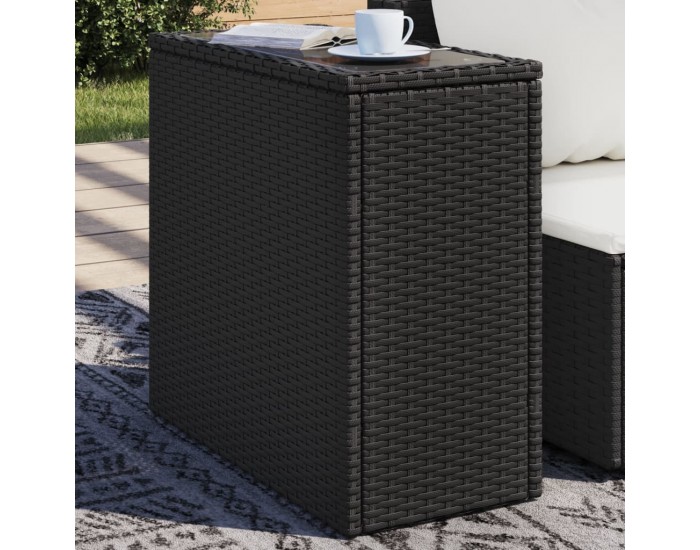 Sonata H Градинска маса със стъклен плот черна 58x27,5x55 см полиратан