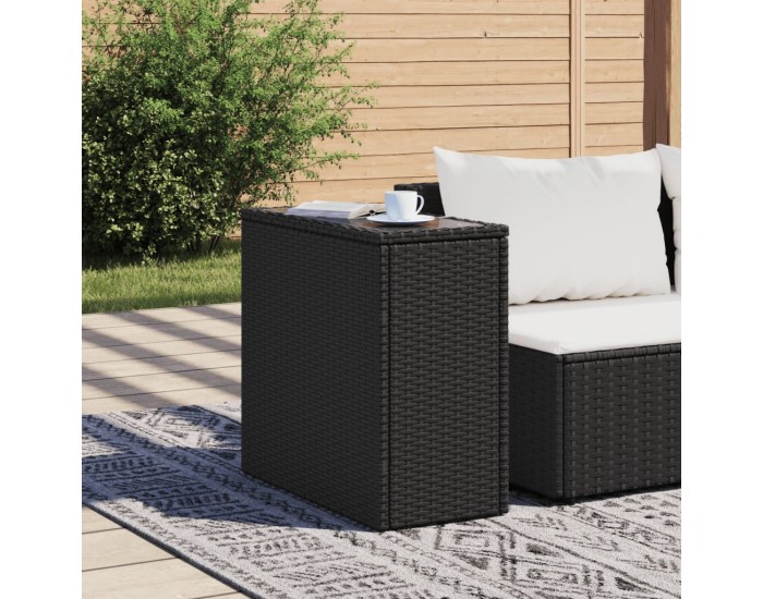 Sonata H Градинска маса със стъклен плот черна 58x27,5x55 см полиратан