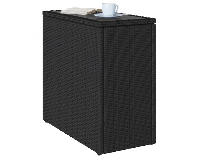 Sonata H Градинска маса със стъклен плот черна 58x27,5x55 см полиратан