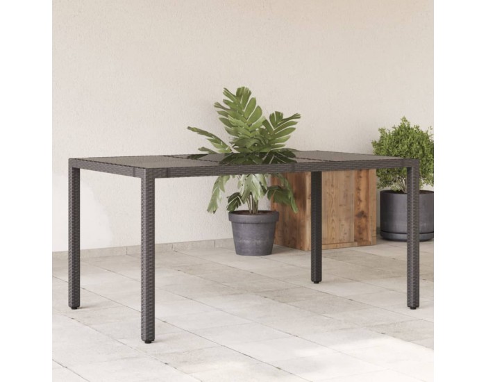 Sonata H Градинска маса със стъклен плот черен 150x90x75 см полиратан