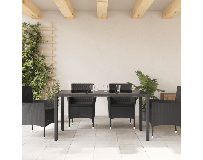 Sonata H Градинска маса със стъклен плот черен 150x90x75 см полиратан