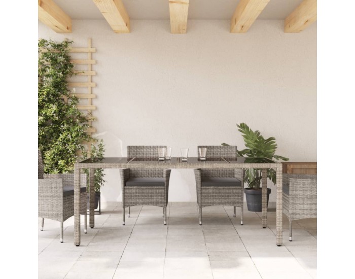 Sonata H Градинска маса със стъклен плот черен 190x90x75 см полиратан