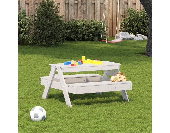 Sonata H Маса за пикник за деца бяла 88x97x52 см борово дърво масив