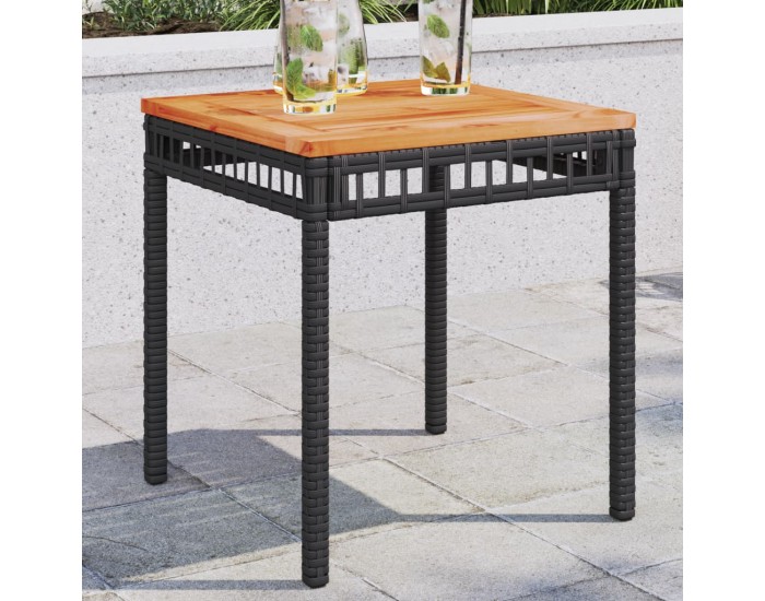 Sonata H Градинска маса, черна, 38x38x42 см, полиратан и акациево дърво