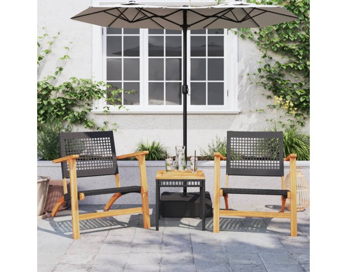 Sonata H Градинска маса, черна, 38x38x42 см, полиратан и акациево дърво