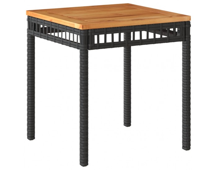 Sonata H Градинска маса, черна, 38x38x42 см, полиратан и акациево дърво