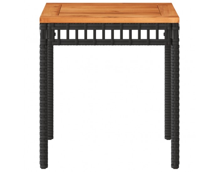 Sonata H Градинска маса, черна, 38x38x42 см, полиратан и акациево дърво