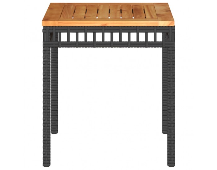 Sonata H Градинска маса, черна, 38x38x42 см, полиратан и акациево дърво