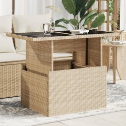Sonata H Градинска маса със стъклен плот бежов 100x55x73 см полиратан - Градински маси