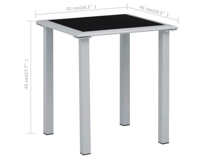 310541 Sonata H Garden Table Black and Silver 41x41x45 cm Steel and Glass