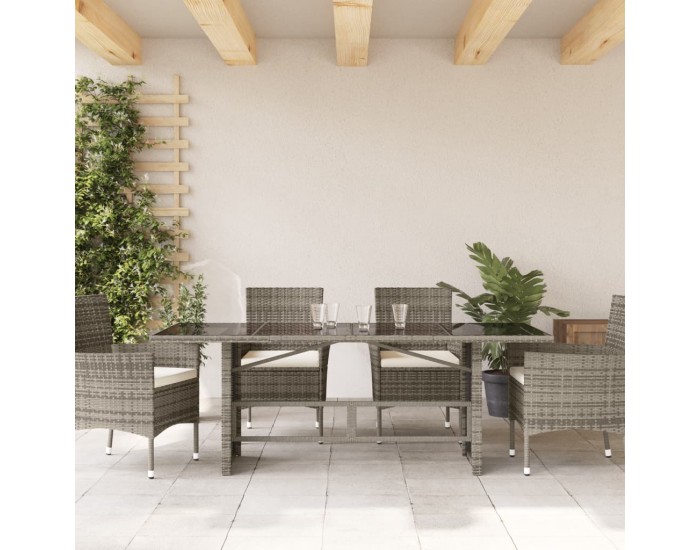 Sonata H Градинска маса със стъклен плот черен 190x80x75 см полиратан