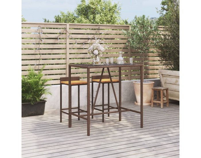 Sonata H Бар маса със стъклен плот, кафява, 110x70x110 см, полиратан