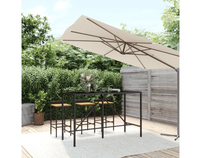 Sonata H Бар маса със стъклен плот, черна, 180x70x110 см, полиратан