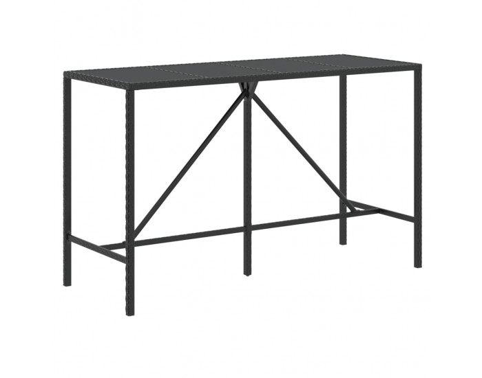 Sonata H Бар маса със стъклен плот, черна, 180x70x110 см, полиратан