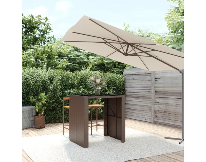 Sonata H Бар маса със стъклен плот, кафява, 105x80x110 см, полиратан