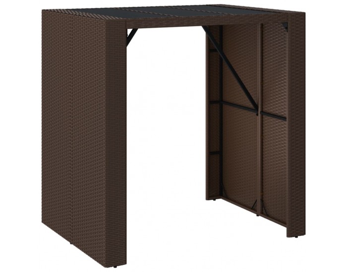 Sonata H Бар маса със стъклен плот, кафява, 105x80x110 см, полиратан