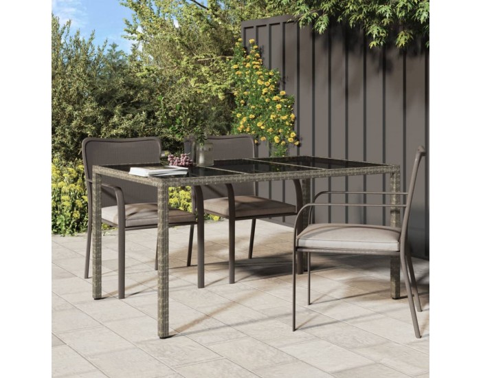 Sonata H Градинска маса, 150x90x75 см, закалено стъкло и полиратан, сива