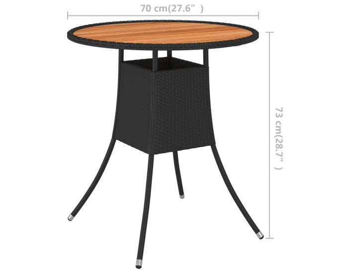 Sonata H Градинска трапезна маса черна Ø 70 см полиратан и акация масив