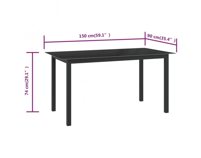 Sonata H Градинска маса, черна, 150x90x74 см, алуминий и стъкло