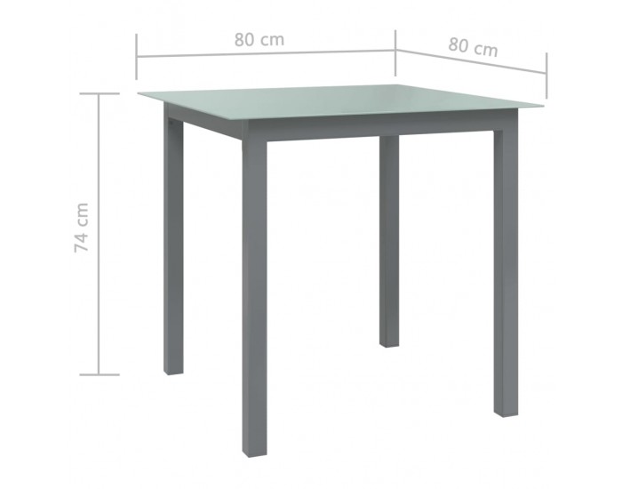 Sonata H Градинска маса, светлосива, 80x80x74 см, алуминий и стъкло