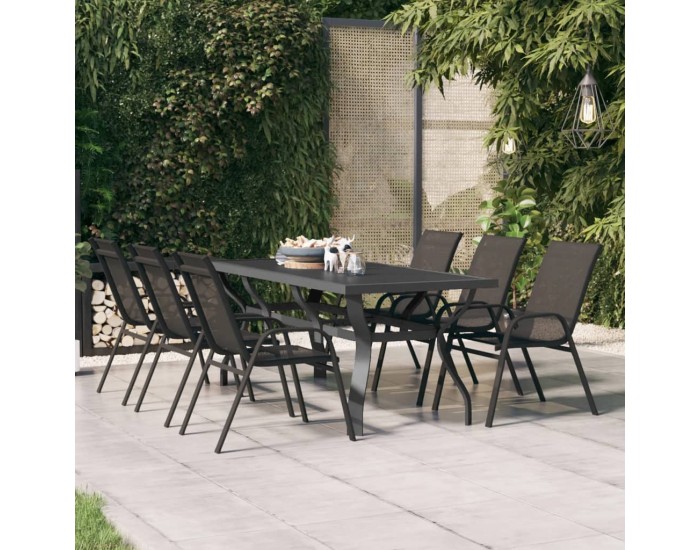 Sonata H Градинска маса, сиво-черна, 180x80x70 см, стомана и стъкло