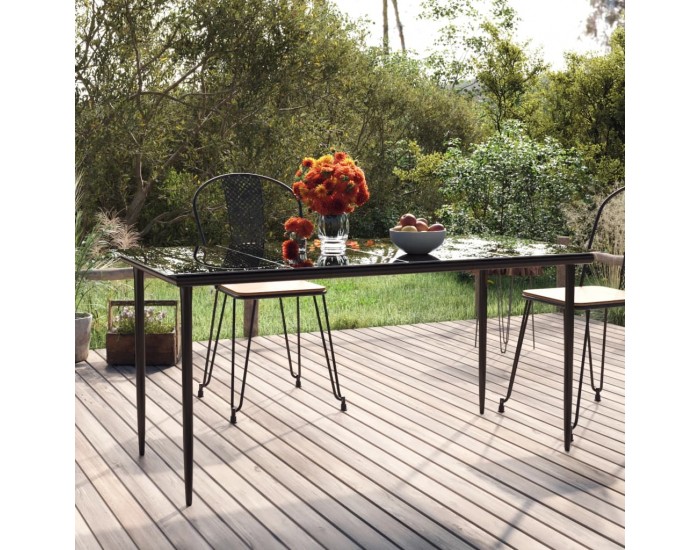 Sonata H Градинска маса, черна, 160x80x74 см, стомана и закалено стъкло