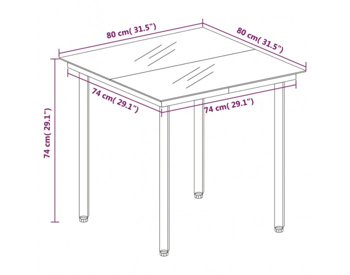 Sonata H Градинска трапезна маса, черна, 80x80x74 см, стомана и стъкло