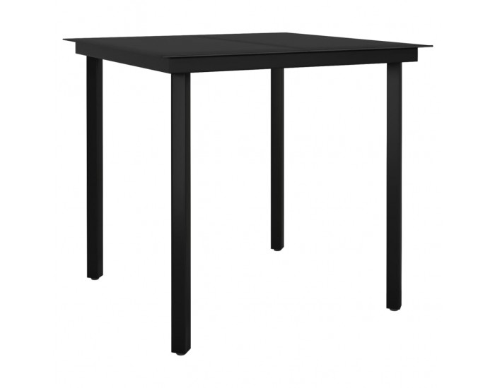 Sonata H Градинска трапезна маса, черна, 80x80x74 см, стомана и стъкло