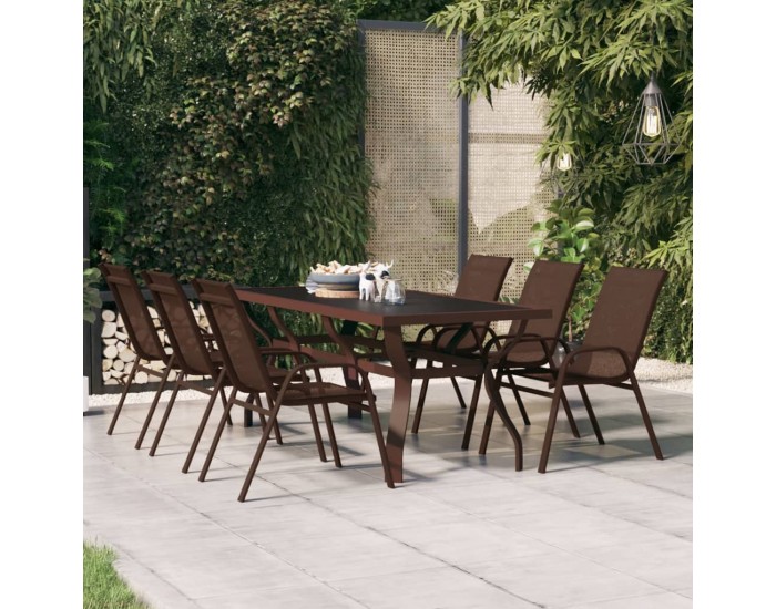 Sonata H Градинска маса, кафяво-черна, 180x80x70 см, стомана и стъкло