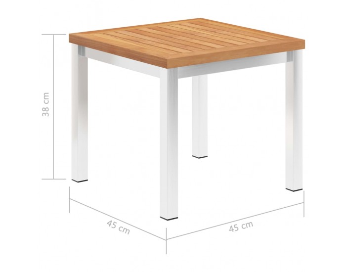 Sonata H Градинска странична маса 45x45x38 см тик масив и инокс
