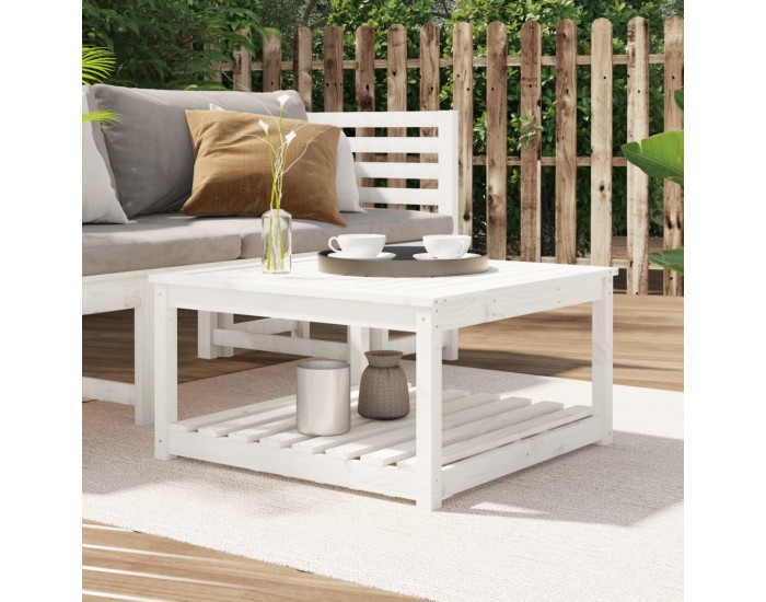 Sonata H Градинска маса, бяла, 82,5x82,5x45 см, борово дърво масив