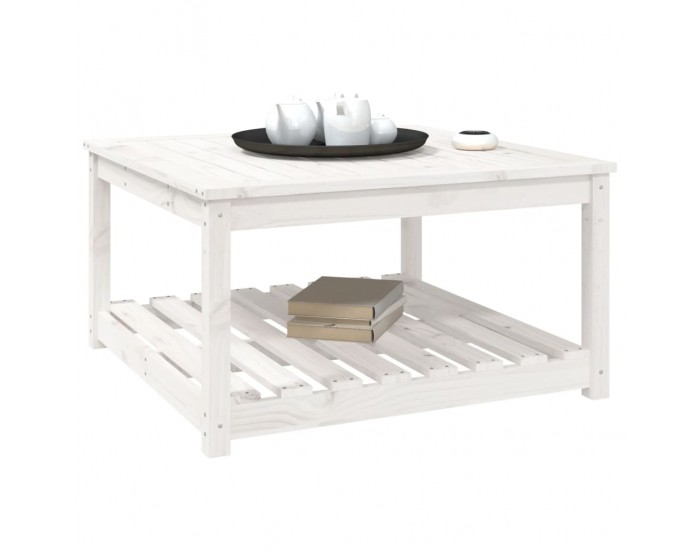 Sonata H Градинска маса, бяла, 82,5x82,5x45 см, борово дърво масив