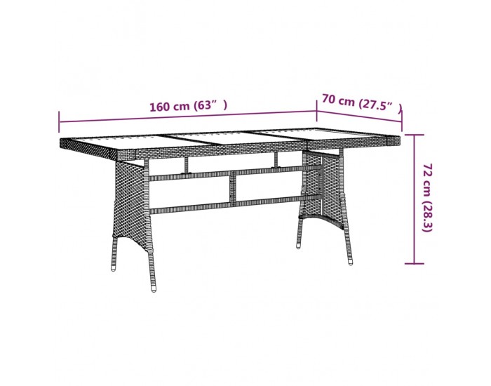 Sonata H Градинска маса, сива, 160x70x72 см, полиратан и акация масив