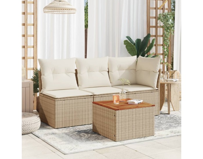 Sonata H Градинска маса бежова 55x55x37 см полиратан и акациево дърво