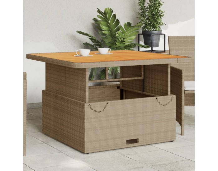 Sonata H Градинска маса бежова 110x110x71 см полиратан и акациево дърво